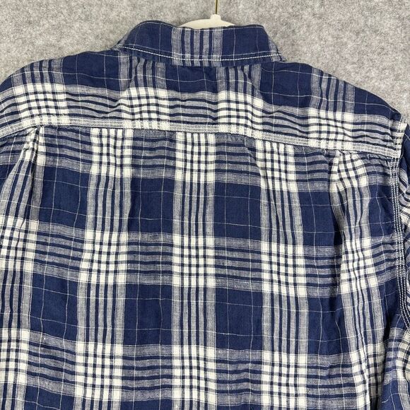 TreVero Shirt Mens Large Blue White Plaid Linen Short Sleeve Button Up Casual - Picture 9 of 10